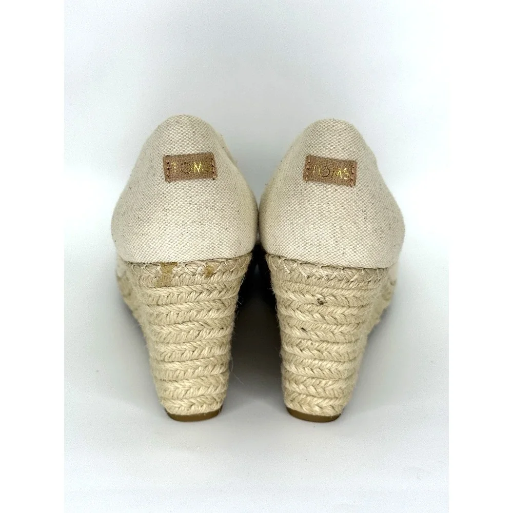 TOMS Canvas Espadrille Wedge Heels‎ Women's 9.5 Open Toe Natural Jute Sole